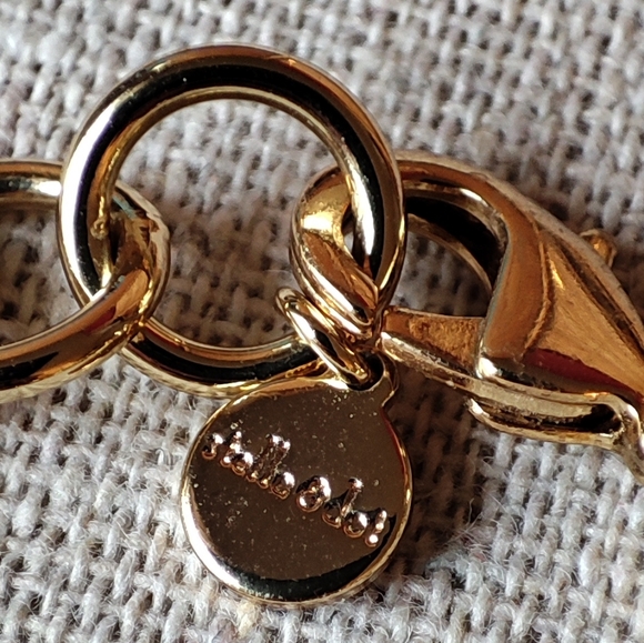 Stella and Dot Shiny Gold Tone Rhinestone Encrusted and Hammered Link Bracelet - Picture 6 of 6